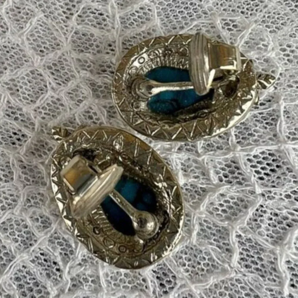 Vintage 60's 70's Signed Arthur Pepper ART Turquoise Teardrop Clip Earrings